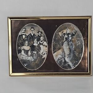 Handmade Halloween Victorian Family Photo Dog Creepy Oval Double Picture Frame